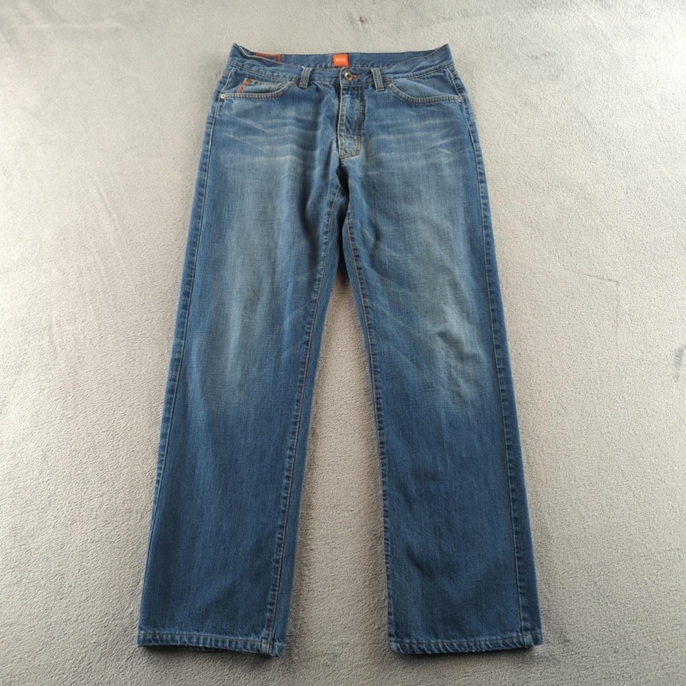 Hugo Boss Jeans Mens 32x32 Blue Straight Leg Denim Distressed Faded Casual Pants
